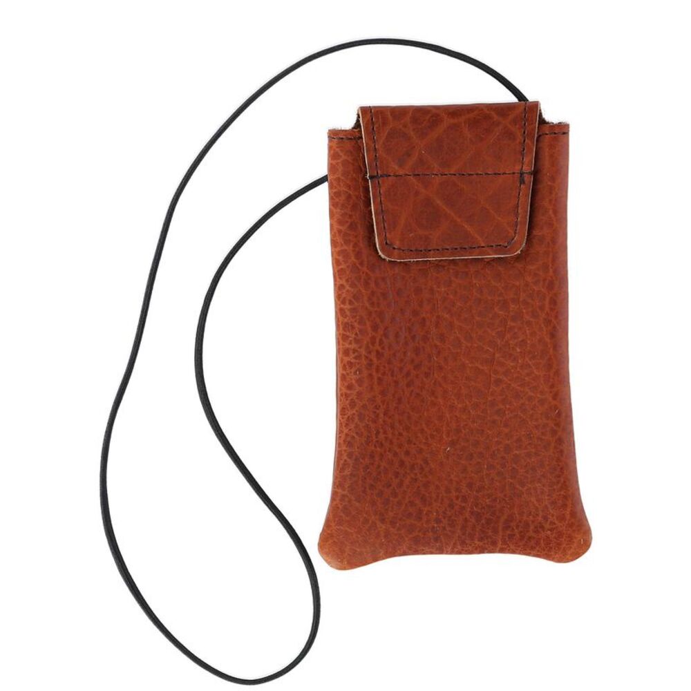 Boston Leather Textured Bison Leather Eyeglass Case with Neck String